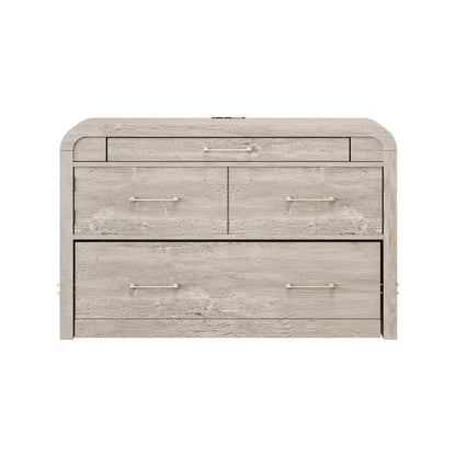 Juna Wood Twin Desk Dream Console with Mattress and Rounded Corners, Harvest Birch Gray