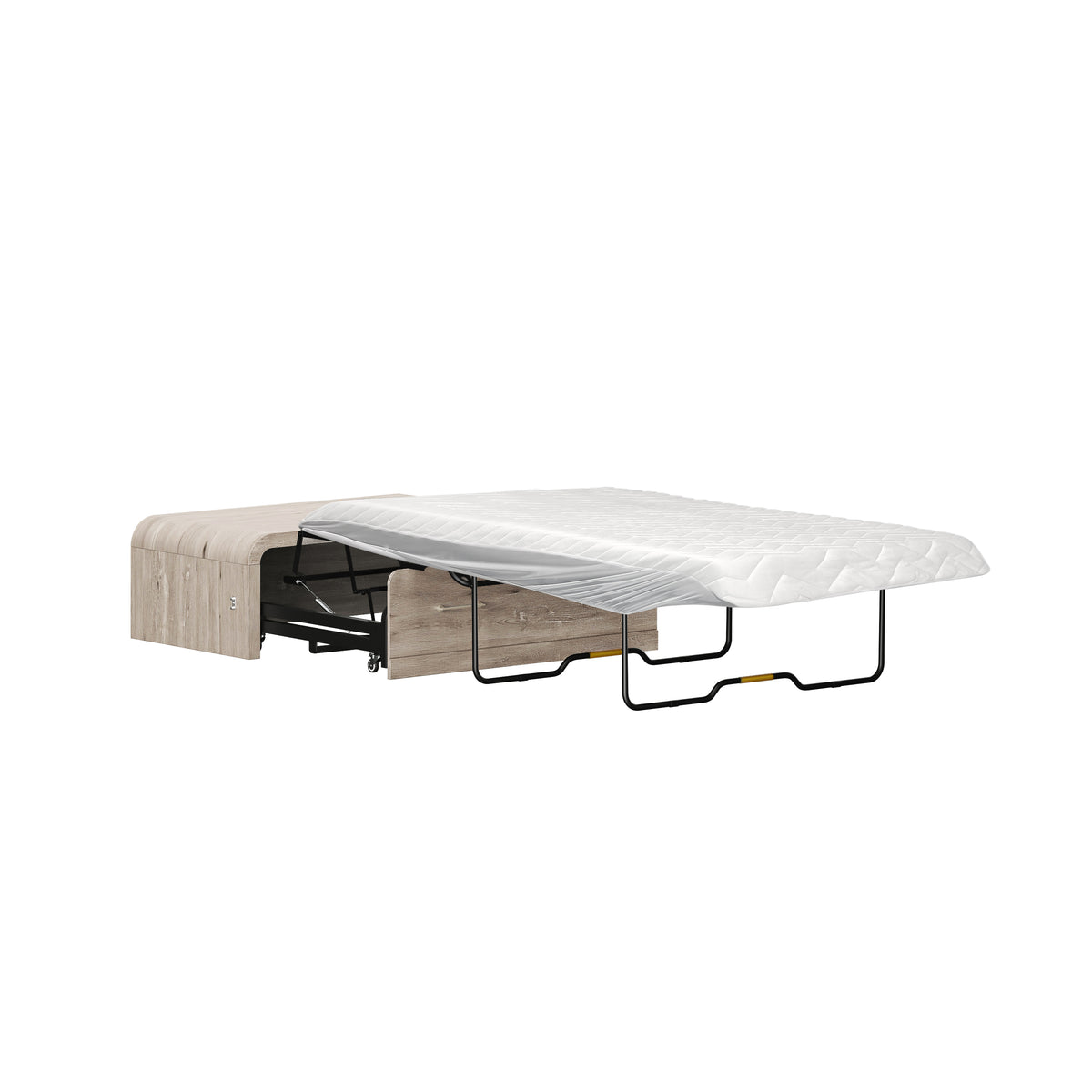 Juna Wood Twin Coffee Table Dream Console with Mattress and Rounded Corners, Harvest Birch Gray