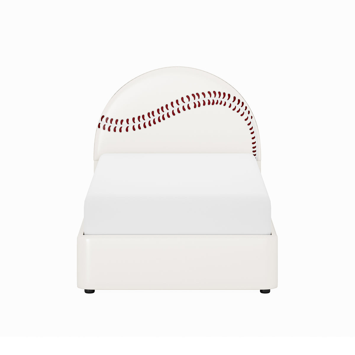 Champion Upholstered Complete Twin Platform Baseball Bed with LED, White PU