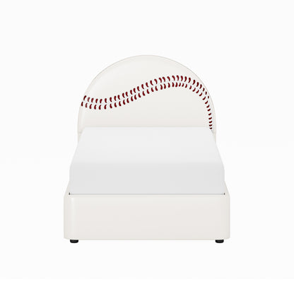 Champion Upholstered Complete Twin Platform Baseball Bed with LED, White PU