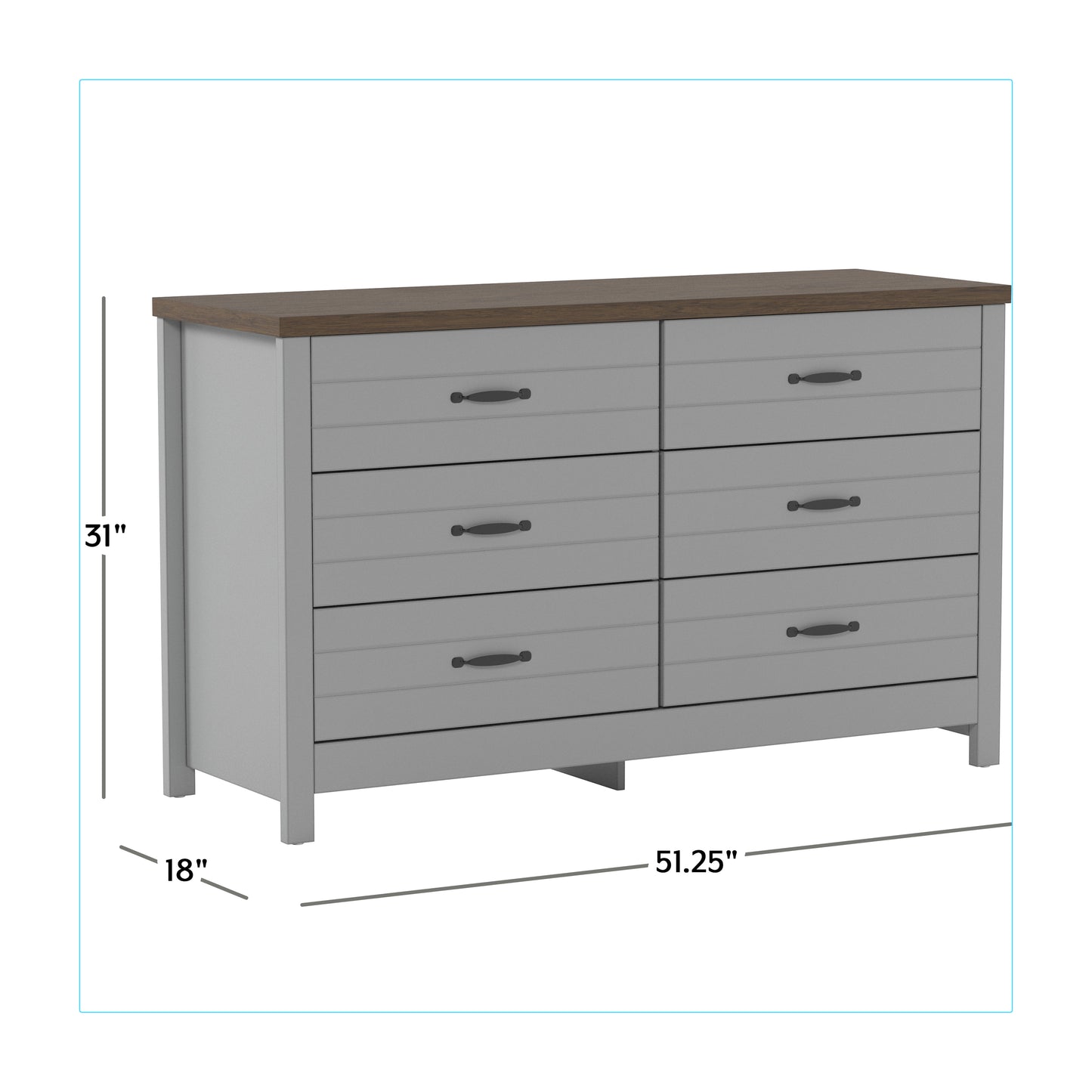 Lancaster Wood 6 Drawer Dresser