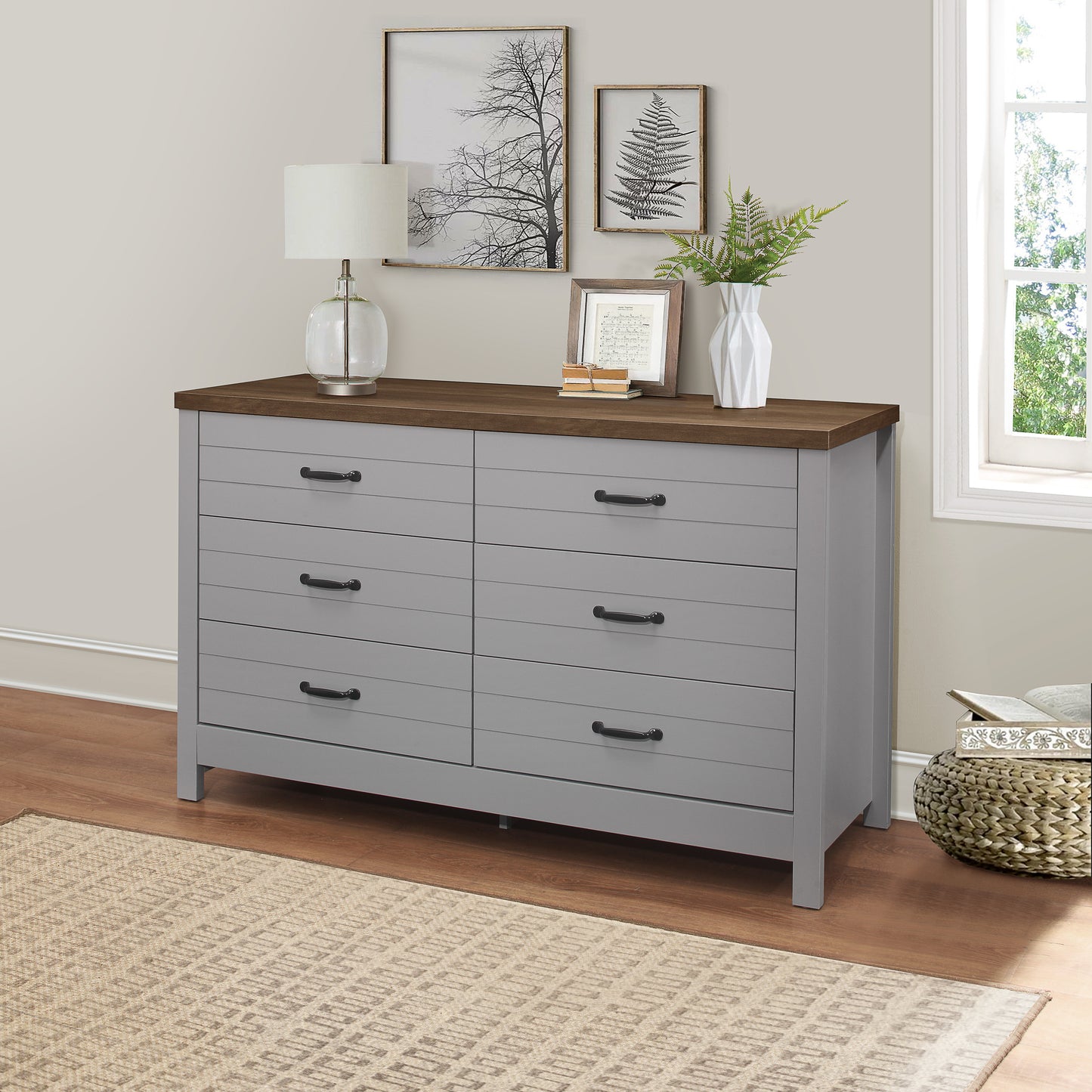 Lancaster Wood 6 Drawer Dresser
