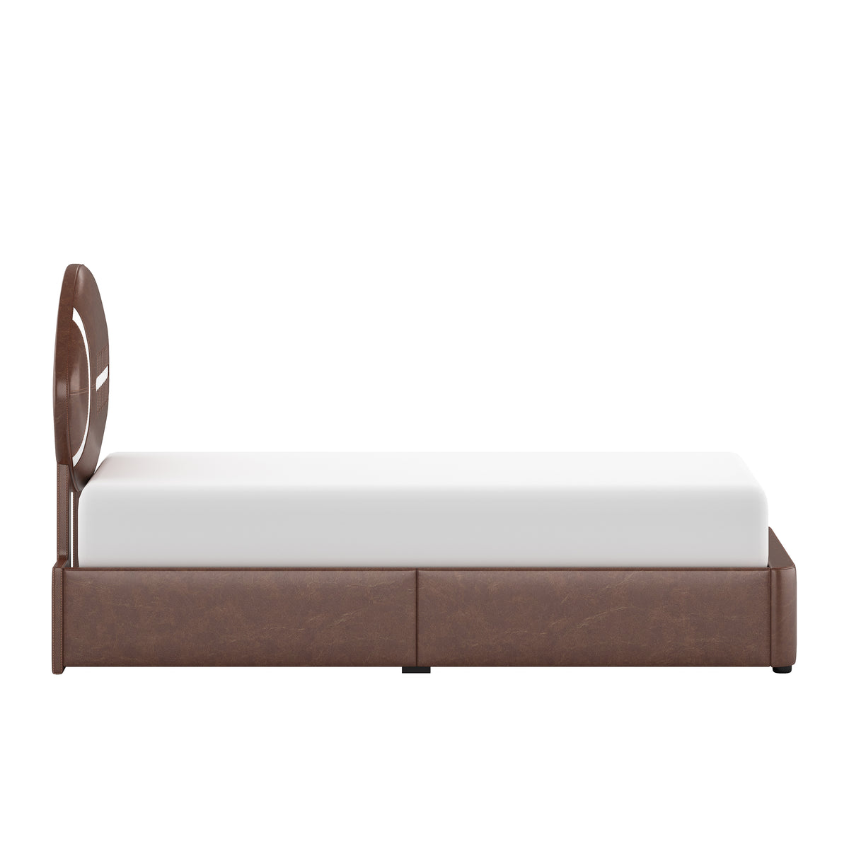 Champion Upholstered Complete Twin Platform Football Bed with LED, Brown Faux Leather