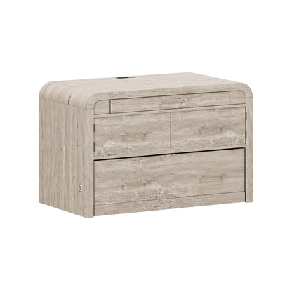 Juna Wood Twin Desk Dream Console with Mattress and Rounded Corners, Harvest Birch Gray
