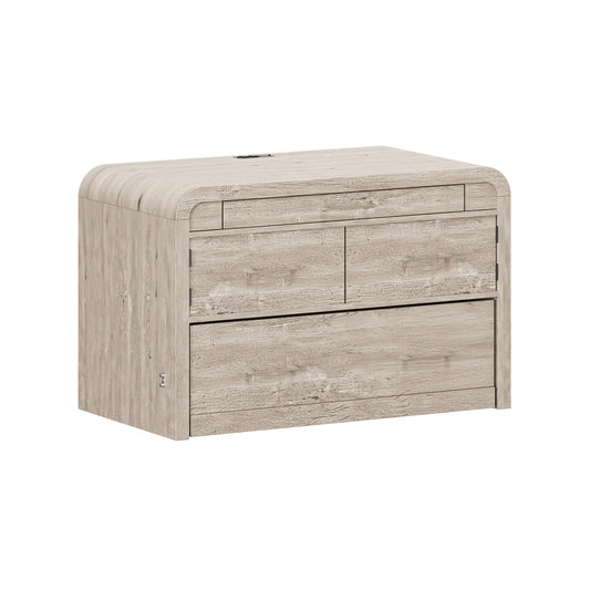 Juna Wood Twin Desk Dream Console with Mattress and Rounded Corners, Harvest Birch Gray