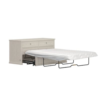 Soren Wood Queen 4 Drawer Dresser Dream Console with Mattress and Cover, Whitewash