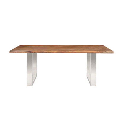 Luxe Wood and Metal Dining Table, Brownstone