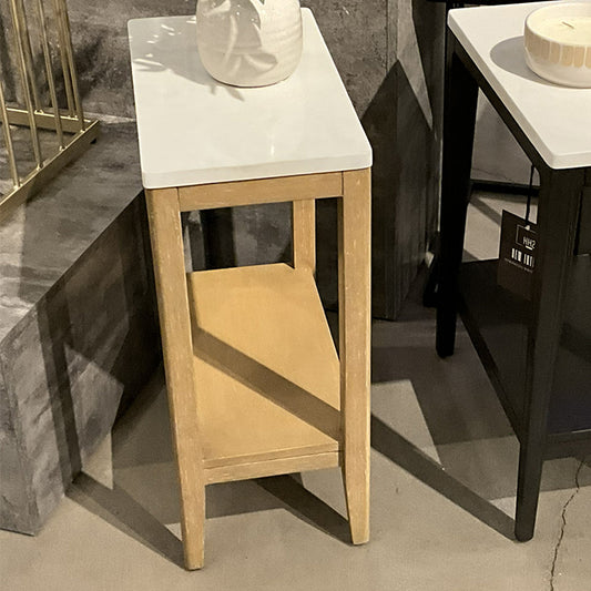 West Park Wood Accent Table with Bottom Shelf and Stone Top