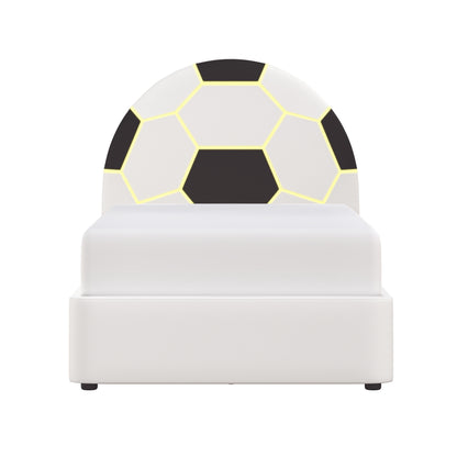 Champion Upholstered Complete Twin Platform Soccer Bed with LED, Black and White PU