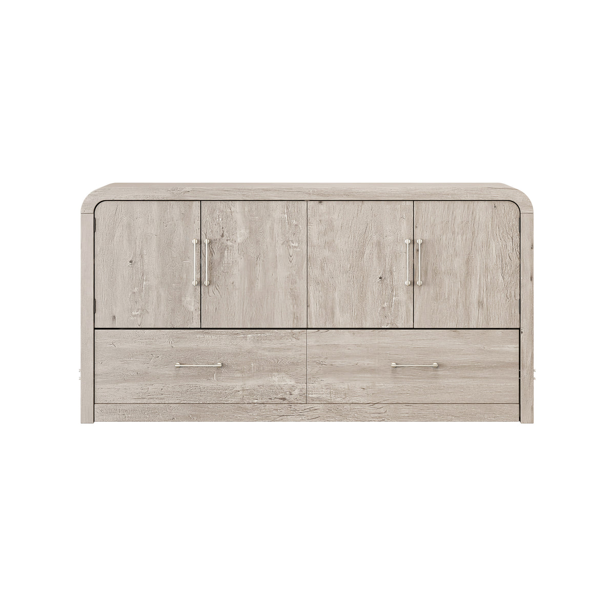 Juna Wood Queen Four Door Dream Console with Mattress and Rounded Corners, Harvest Birch Gray