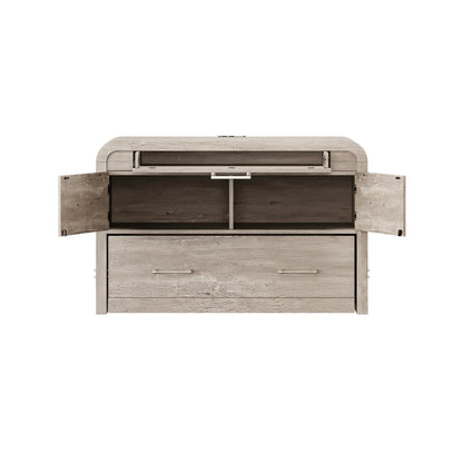 Juna Wood Twin Desk Dream Console with Mattress and Rounded Corners, Harvest Birch Gray