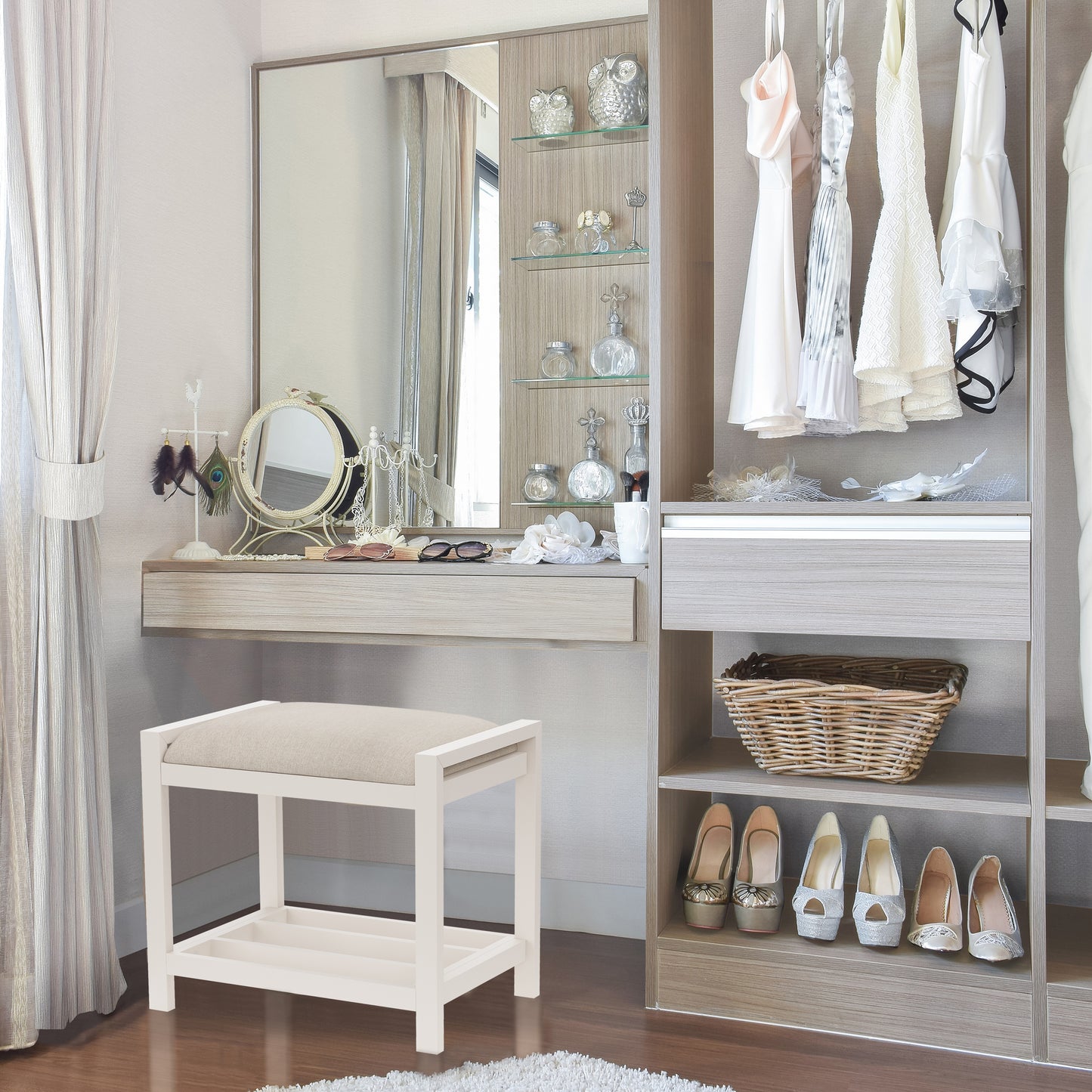 Amelia Wood Vanity Stool