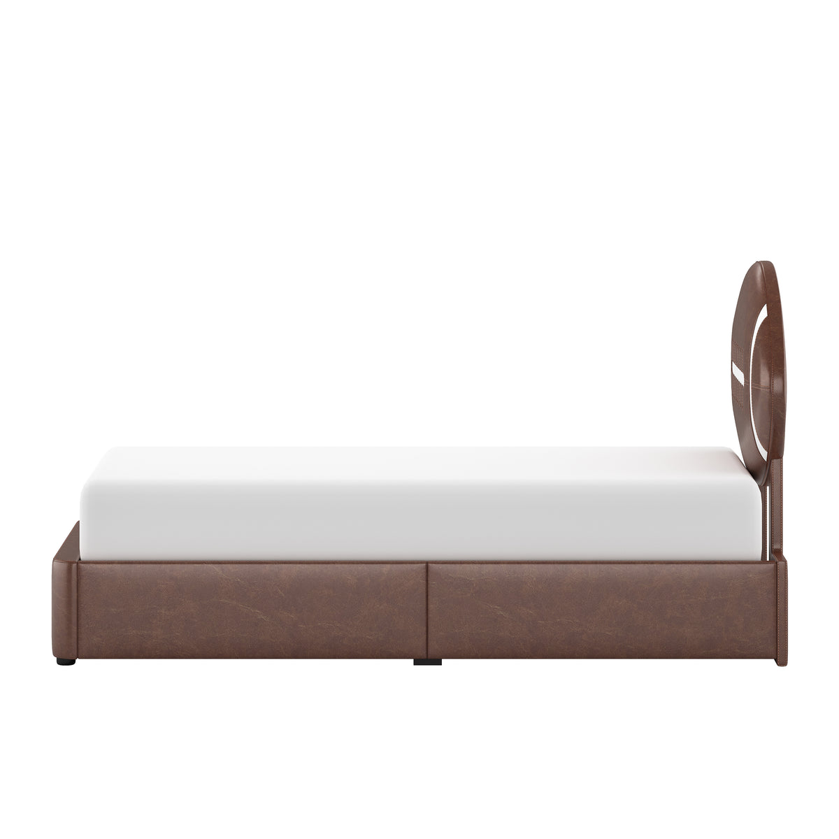 Champion Upholstered Complete Twin Platform Football Bed with LED, Brown Faux Leather