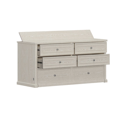 Soren Wood Queen 4 Drawer Dresser Dream Console with Mattress and Cover, Whitewash