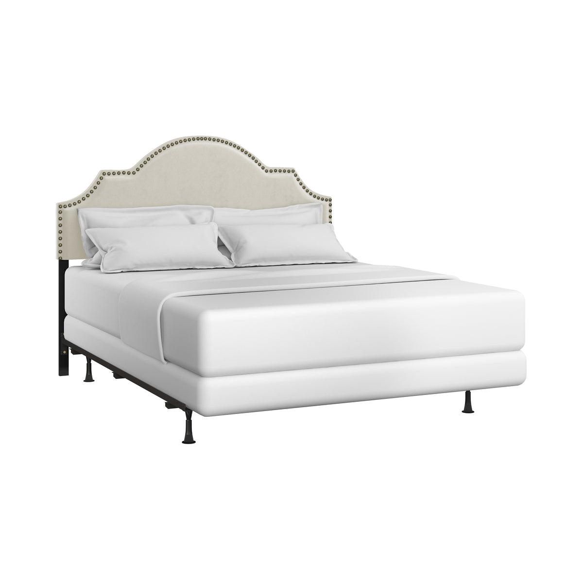 Cynthia Upholstered Bed with Frame, Cream