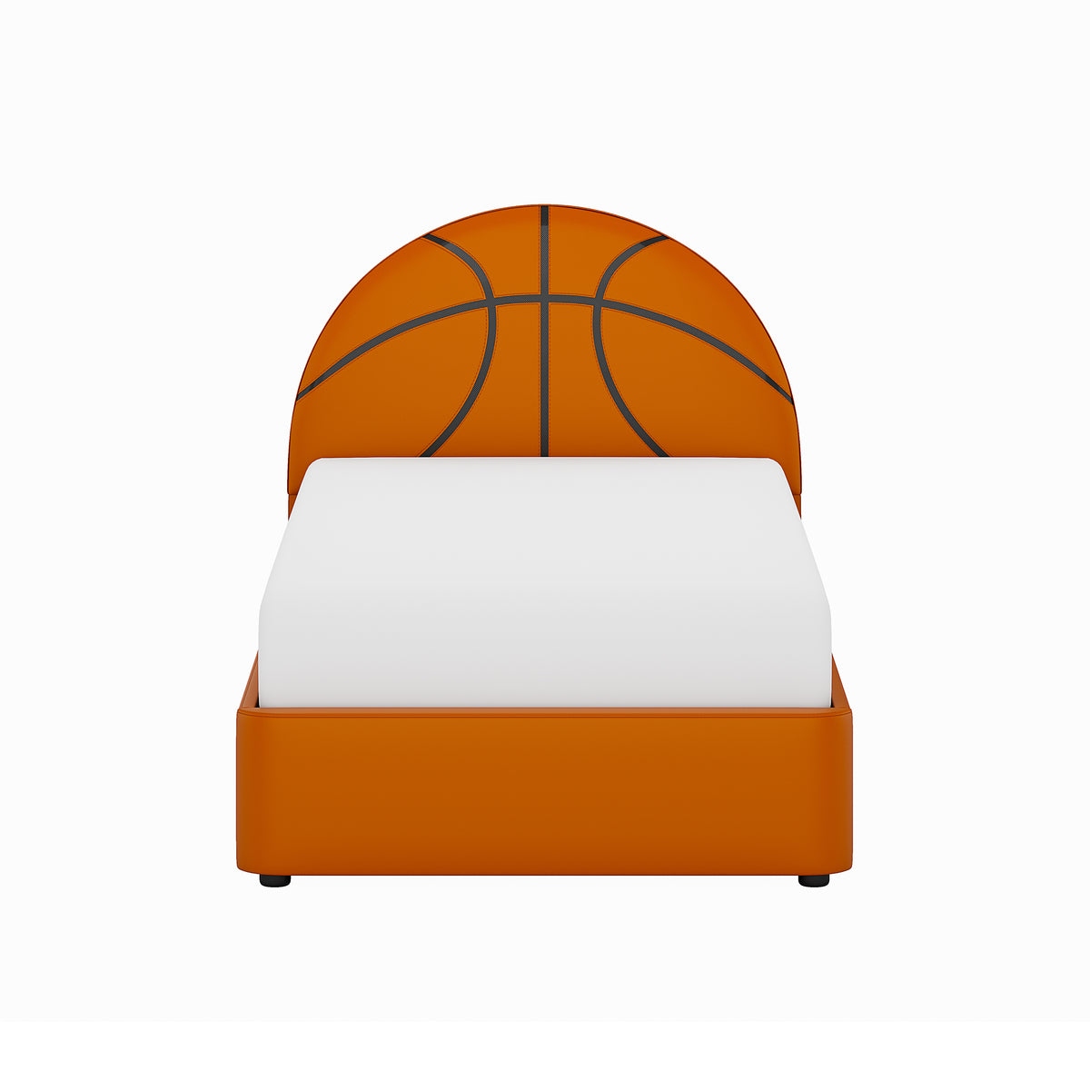 Champion Upholstered Complete Twin Platform Basketball Bed with LED, Orange Faux Leather