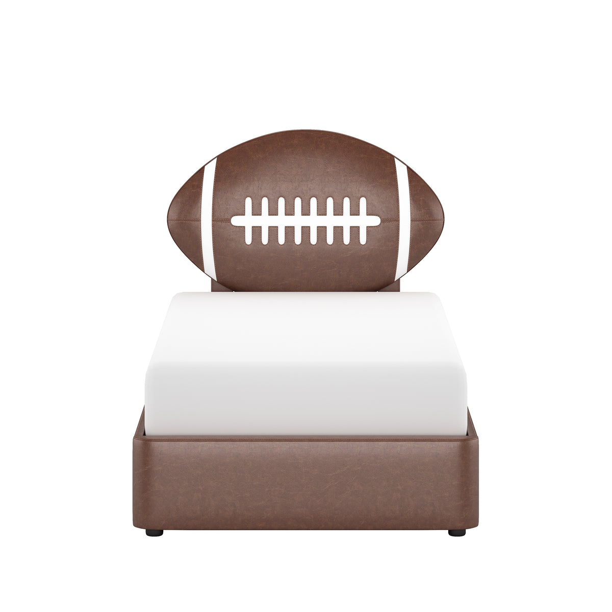Champion Upholstered Complete Twin Platform Football Bed with LED, Brown Faux Leather