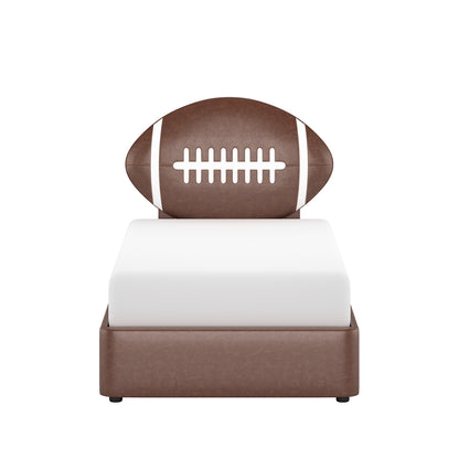 Champion Upholstered Complete Twin Platform Football Bed with LED, Brown Faux Leather
