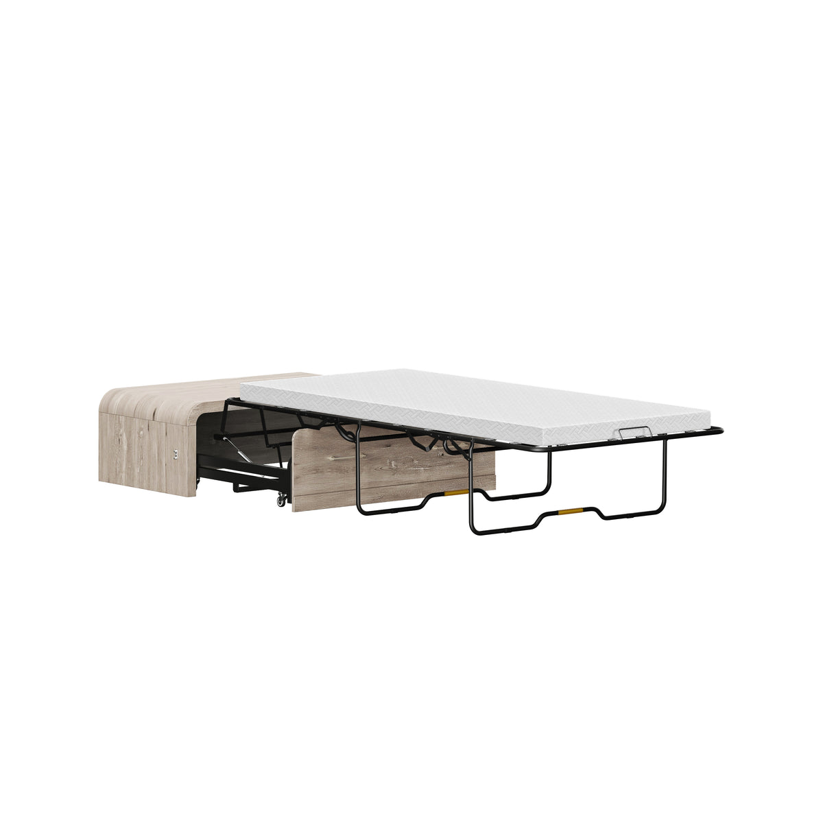 Juna Wood Twin Coffee Table Dream Console with Mattress and Rounded Corners, Harvest Birch Gray