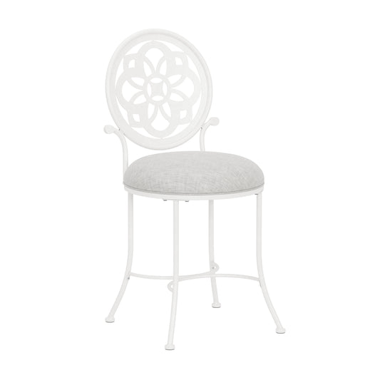 Maeve Metal Vanity Stool with a Circular Geometric Back Design